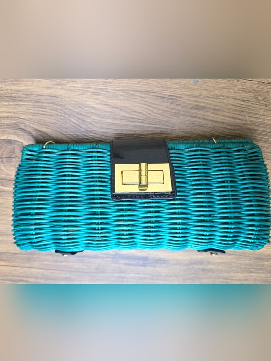 J. Crew Handbags - NWT JCrew Teal Straw And Leather Woven Crossbody Bag with Gold Turn-Lock